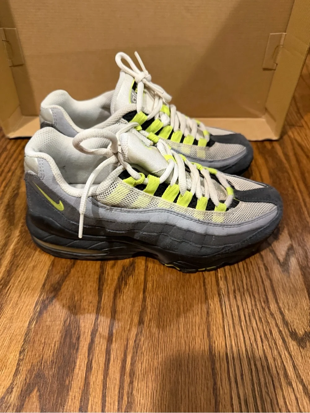 Nike Air Max 95 Kids Sneakers in White, Gray and Neon Yellow